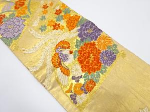 檜扇に鳳凰・牡丹模様織出し袋帯